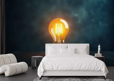 A conceptual graphic that uses a light bulb as a metaphor for a clever idea or breakthrough, signifying brilliant marketing strategy planning and innovative company thinking. 
 Wall mural