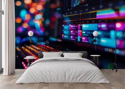 Modern Sound Mixing Console with Vibrant Illumination Wall mural