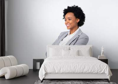 African american business woman over isolated white background looking to the side Wall mural