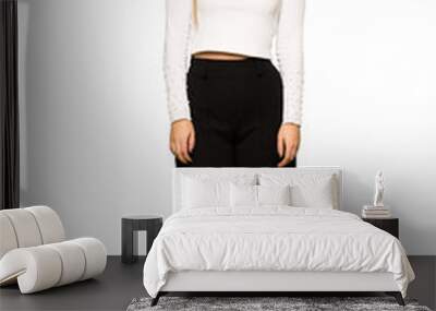 Full body of Pretty woman with glasses with surprise and shocked facial expression Wall mural