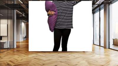 Full body Pretty woman in pajamas saluting with hand on isolated background Wall mural