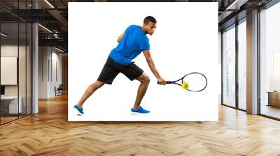 Full-length shot of African American tennis player man over isolated white background Wall mural