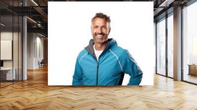 Middle aged man over isolated white background in sportswear Wall mural