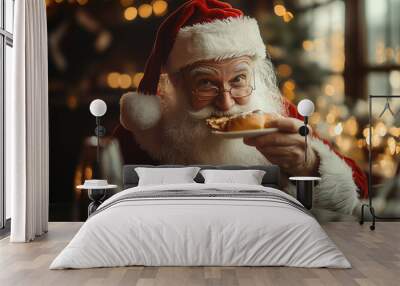 Santa Claus in Christmas holidays  having breakfast Wall mural