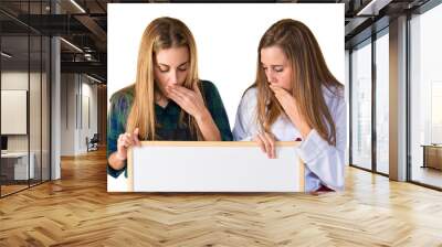 Surprised chefs holding an empty placard Wall mural