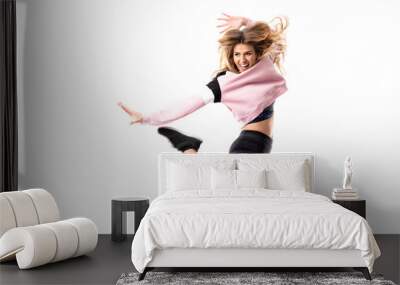 Urban Ballerina dancing over isolated white background and jumping Wall mural