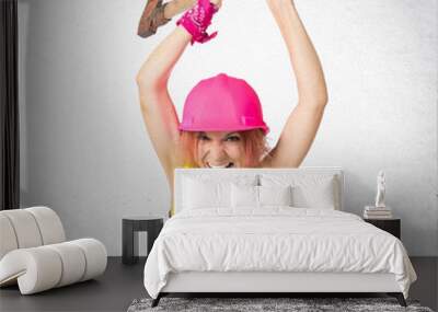 Work woman with ax over white background Wall mural