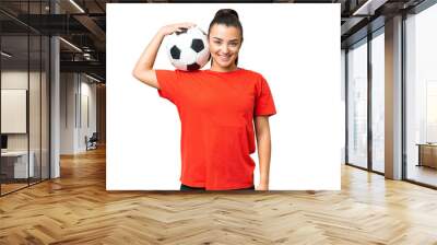 Young beauty woman over isolated chroma key background with soccer ball Wall mural