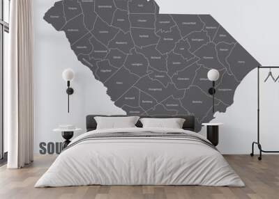 The South Carolina isolated map and its counties with labels Wall mural