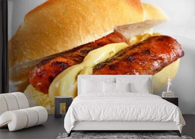 sandwich of calabrese sausage and mustard on french bread Wall mural