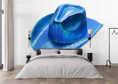 sparkling blue cowboy hat in various poses on cropped background Wall mural