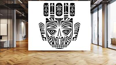 african tribal art mask illustration in bold black vector Wall mural