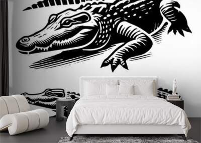 black and white alligator silhouette in detailed vector style Wall mural