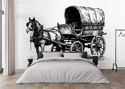 Hand-Drawn Vintage Carriage and Horse Wall mural