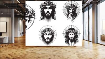 jesus christ on the cross with thorns, portraits Wall mural