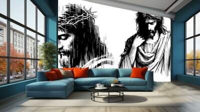 Jesus Christ Savior Messiah Son of God, vector illustration silhouette for laser cutting cnc, engraving, religious icon, clipart black shape Wall mural