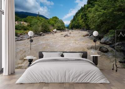 Muddy mountain river flowing Wall mural