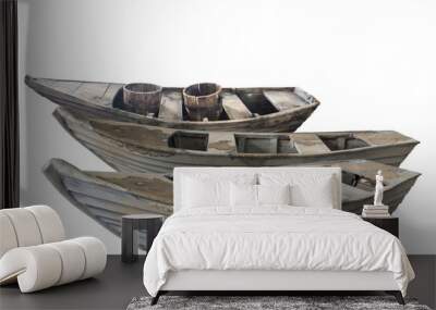 Old wooden empty boats isolated on white background Wall mural