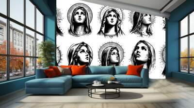 Our Lady Virgin Mary, artistic vector representation of mary in black and white collection Wall mural