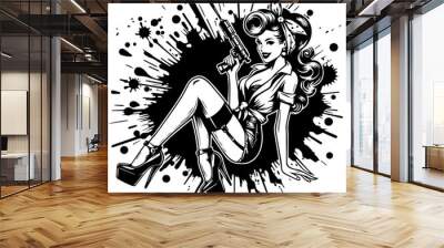 pin-up girl on paint splash Wall mural