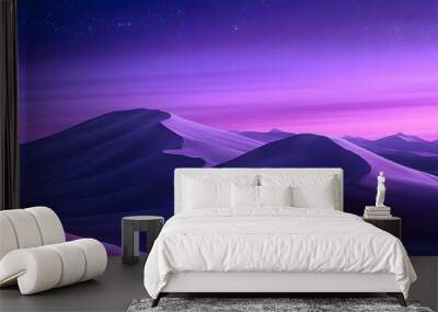 Purple dunes at night, a purple and blue gradient sky Wall mural