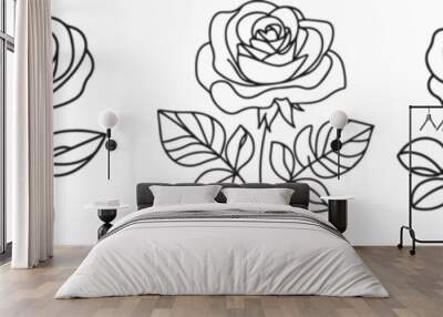 rose sketches in line art style, black vector Wall mural