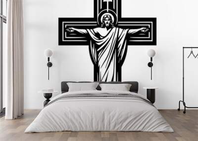 serene depiction of the crucifix with Jesus Christ, highlighting spiritual significance and devotion black vector Wall mural