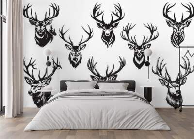 set of deer vector profile black and white graphics Wall mural