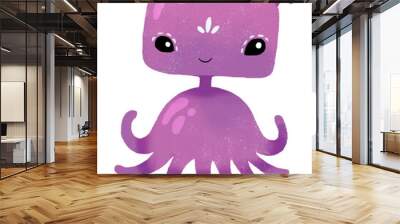 Cute cartoon violet purple octopus monster. Funny character children illustration. Isolated on white background Wall mural