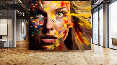 a woman exploding in colors Wall mural