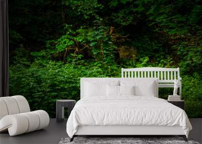 Empty white bench in the park Wall mural