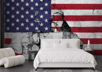 Flag of the United States of America painted on a broken wall. Wall mural