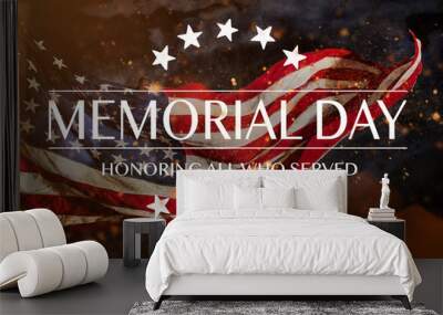 American flag with the text Memorial day. Wall mural