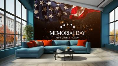 American flag with the text Memorial day. Wall mural