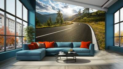 Asphalt road in Austria, Alps in a summer day. Wall mural