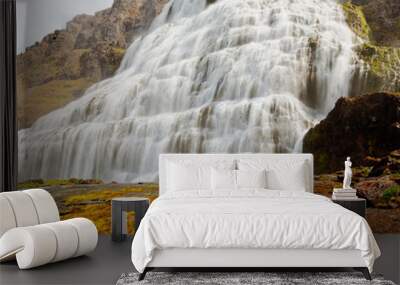 beautiful cascades of famlus Dynjandi waterfall, Westfjords, Iceland, Europe Wall mural