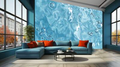 Blue water surface background, studio shot, texture of splashing abstract water shape Wall mural