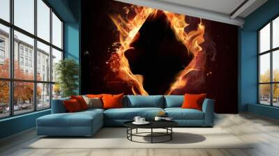 Card symbol in fire flames Wall mural