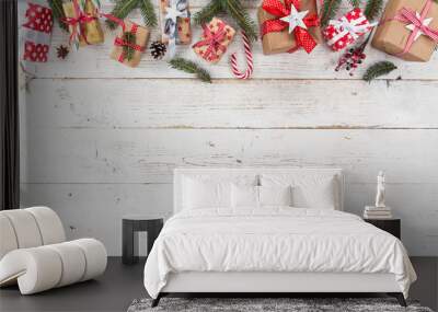 Christmas decoration on wooden background Wall mural