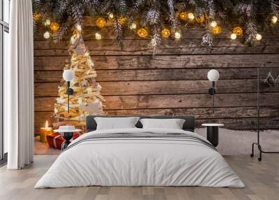 Christmas decoration on wooden background Wall mural