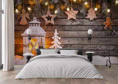 Christmas decoration on wooden background Wall mural