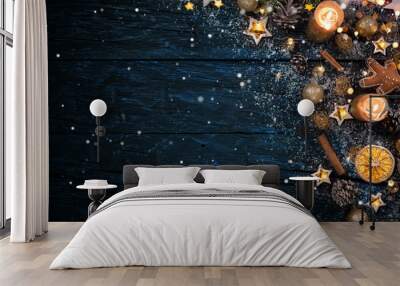 Christmas decoration on wooden background Wall mural