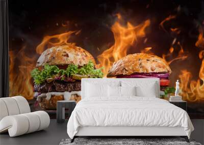 close-up of home made burgers Wall mural