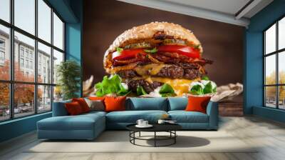 Close-up of home made burgers Wall mural