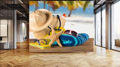 Close-up of summer accessories. Wall mural