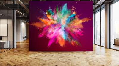 Colored powder explosion on dark gradient background. Freeze motion. Wall mural