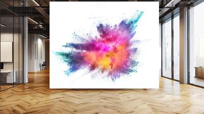 Colored powder explosion on white background. Wall mural