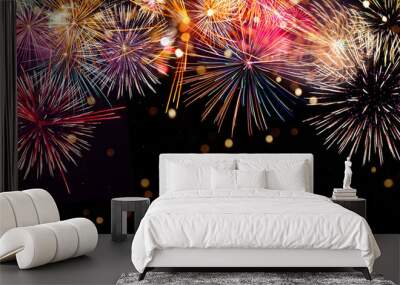 Colorful firework with bokeh background. New Year celebration, Abstract holiday background Wall mural