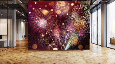 Colorful firework with bokeh background. New Year celebration, Abstract holiday background Wall mural