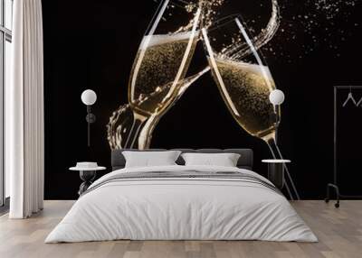 glasses of champagne with splash. Wall mural